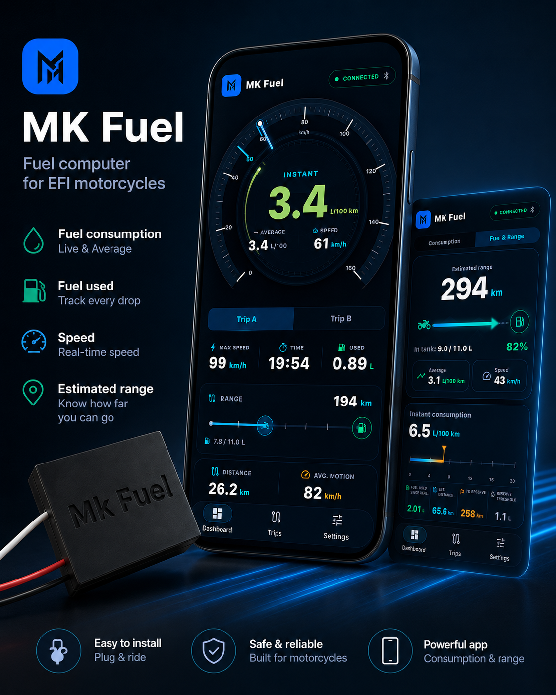 MK Fuel z widokiem spalania i zasięgu